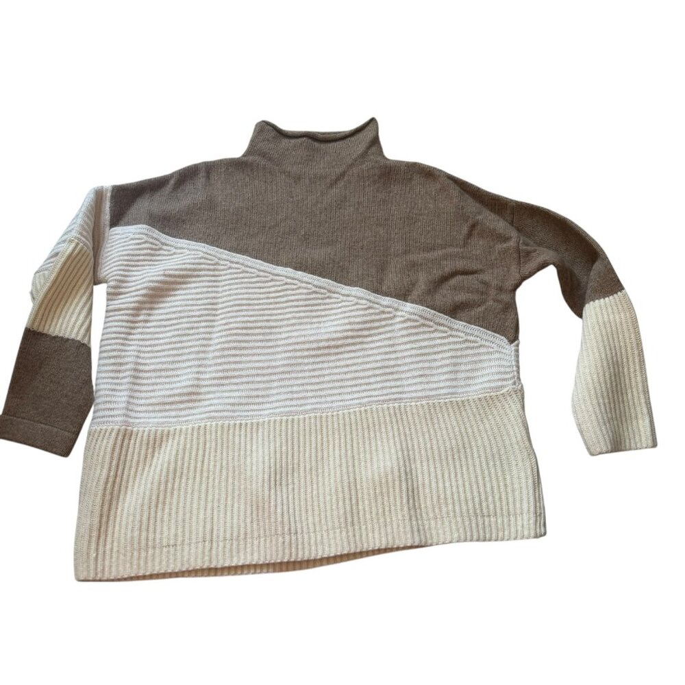 NWT French Connection Womens Colorblock Long Sleeve Mock Sweater Beige Medium - Picture 7 of 8